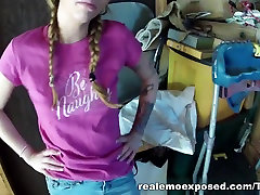 Emo with pigtails who wanna be fucked , teases her BF by showing her insect sex videos pussy