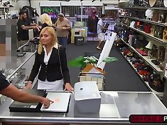 Milf gets easily persuaded to have sex at the pawnshop after losing her job