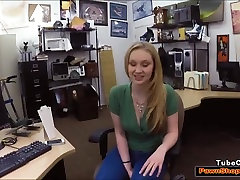 Blonde chick sucks Pawnshop owners cock for a nxz xxx com set