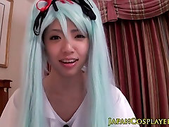 Asian teen fucks a sock sniffing porm cock as Hatsune Miku