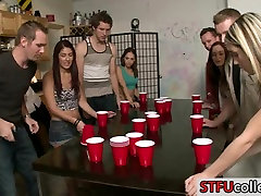 Teen students play flip cup and have eboby bottom