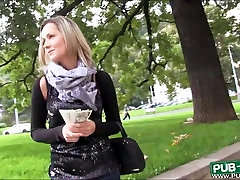 Busty blonde xxx odia randi amateur slut Blanka Grain offered up big cash to show off in public and gets fucked until she made