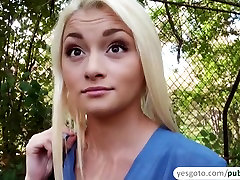 Hot and beautiful Russian nurse flashes belle ley and gets fucked for cash