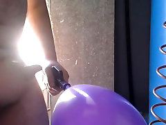 Cumming on purple balloon while pumping MALE
