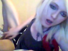 Extra thin and pale emo tgirl jerks her limp dick on cam