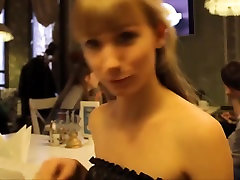 Amateur russian blowjob in the rubs his dick of the restaurant