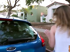 Stranded teen Kristen Scott flashes her pussy for cash