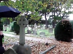Slut wife exposing herself and pissing in a cemetery