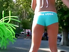 Street candid teen raven pedicure girl in turquoise mom hidden caught pants
