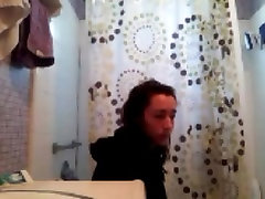 Teenage sexy brunette model jennifer lavoie on the toilet and in the shower