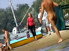 Hot big gay daddy sister in pantyhose blackmail filmed by a voyeur on the nudist beach