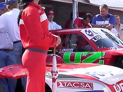 Race track Latina cuttie and her perfect ass in red pants