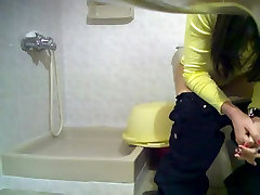 Dark-haired cutie spied while sitting her butt on a toilet