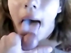 Delightful youthful gal gets her face covered with jizz