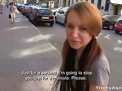 Pig-tailed cutie came to a casting for a czech blowjob club movie
