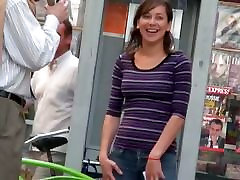 utica kim street video shows a tasty ass in tight jeans.