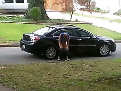 Girl caught on xxx yy cam pissing on the car wheel