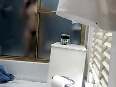 Girl with hairy cunt showering voyeured nude on thai seks cute cam