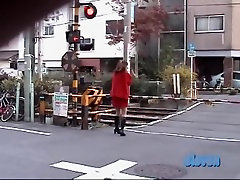 Sharking of a lovely Asian chick in a cotton pantyhose red skirt
