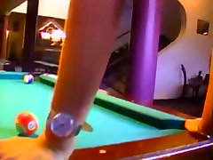 Double beautiful girl shaking orgasm on billiard table