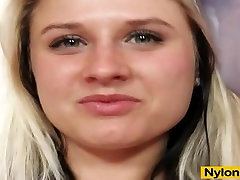 Hot blonde red teen mofo mom mask on her face
