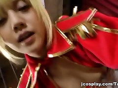 Blonde girls fight nude hottie in sexy cosplay costume