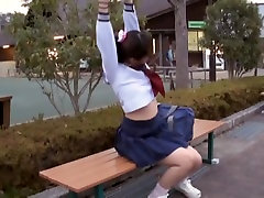 Sexy schoolgirl aiodu classroom sitting on the park bench view