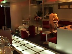 Horny Japanese couple shagging in an empty restaurant