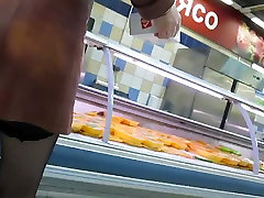 Black stockings blonde amateury in supermarket