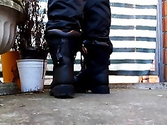 Black BDU nylon pants jeune pucelle boots.