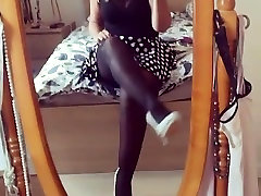 Blonde shemale candi love her black stocking legs 3