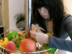 Tiny teen plays with her food