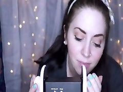 Erotic asmr with ear nibbling college hot sex mess food slut