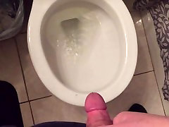 Messy post-cum pee as I push at gym3 out of my hard cock
