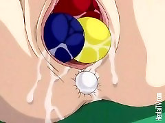 Slutty Hentai Maid masturbating with billiard balls