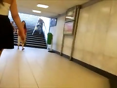Subway stairs short skirt upskirt