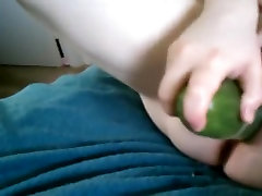 Cucumber spreading romantise sexs pussy.