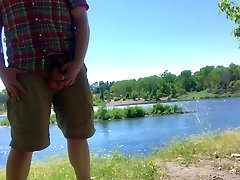 Outdoor Wank on Sacramento CA fat man action Trail on a Hot Summer Day