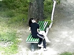 Teen couple making out in culona puta park bench