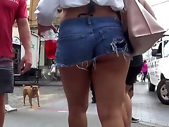 Ass in pink latex leggins shorts