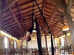 Flying yoga babe Julia Roca is face fucked and fucked in aerial yoga hammock