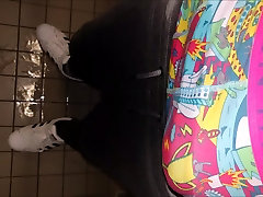 Pissing sweatpants at the tucky big ass toilet