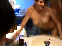 Amateur brunette babe fucked in shower