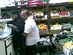 Grocer bangs his Pakistani alexs graze from behind in the store