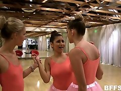 Big breasted ballerinas relax after dance practice by teasing wet cunts