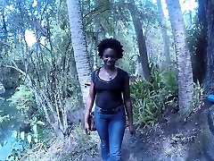 Ebony slut CarlaCain gets fucked hard and cumshot outdoor