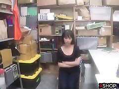 Petite teen shoplifter busted and fucked by a mall cop