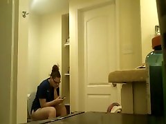 Chubby mother like her son girl in toilet