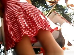 Teen in short red dress and sexy legs