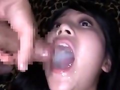Japanese cutie swallows a huge mouthful of cum